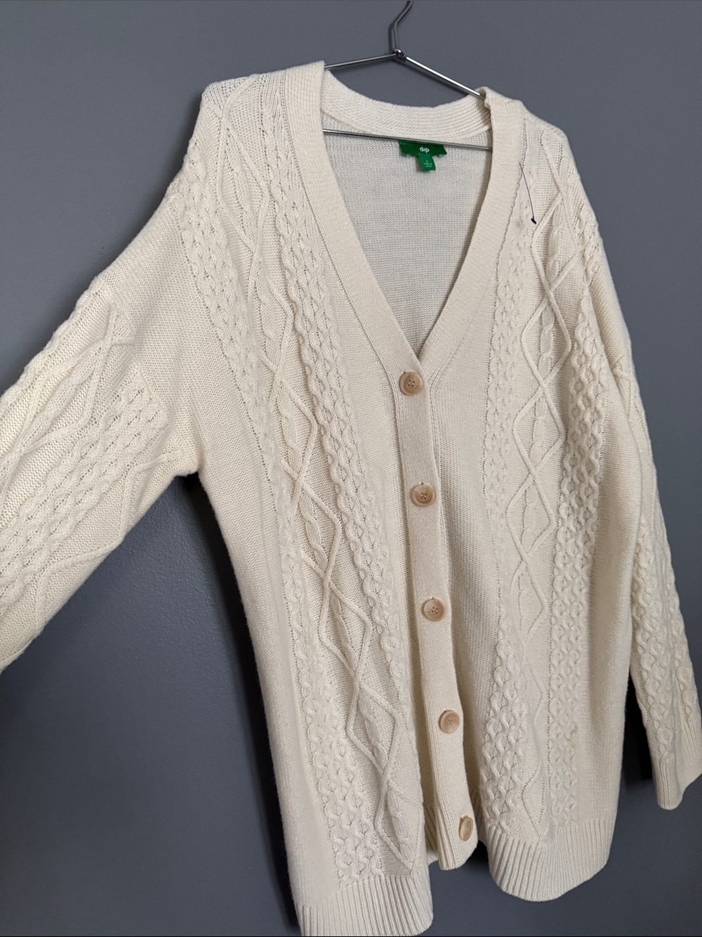 dip Cream Cable Knit V-Neck Button Cardigan - Picture 2 of 6